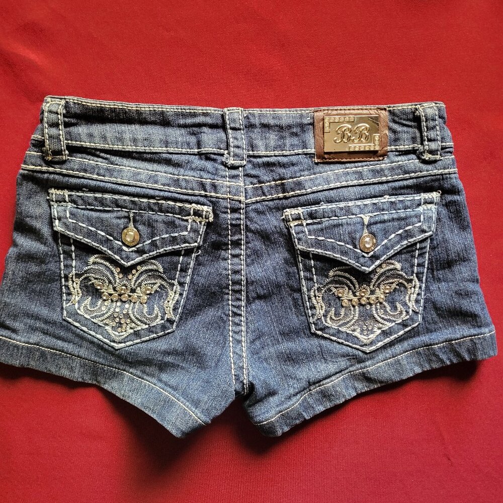 B.B. Jeans | Y2K Rhinestone Bedazzled Low Rise Shorts | Womens Juniors 7 | Blue